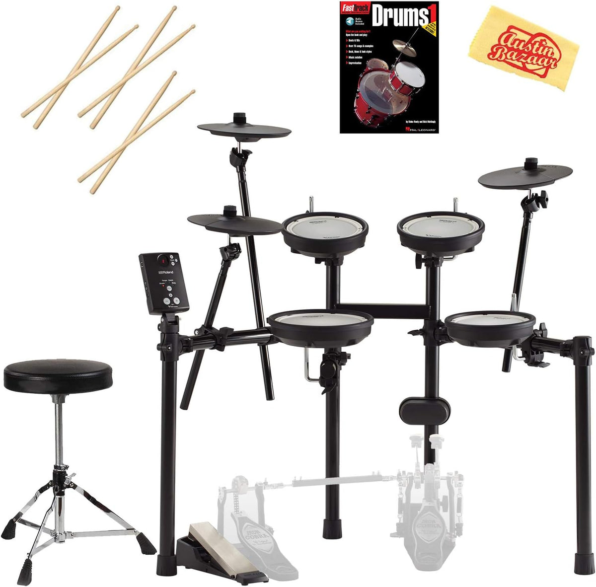 Electronic Drum Set Bundle with Stick Bag, Stereo Cable, 3 Pairs Drumsticks, Polishing Cloth P3127