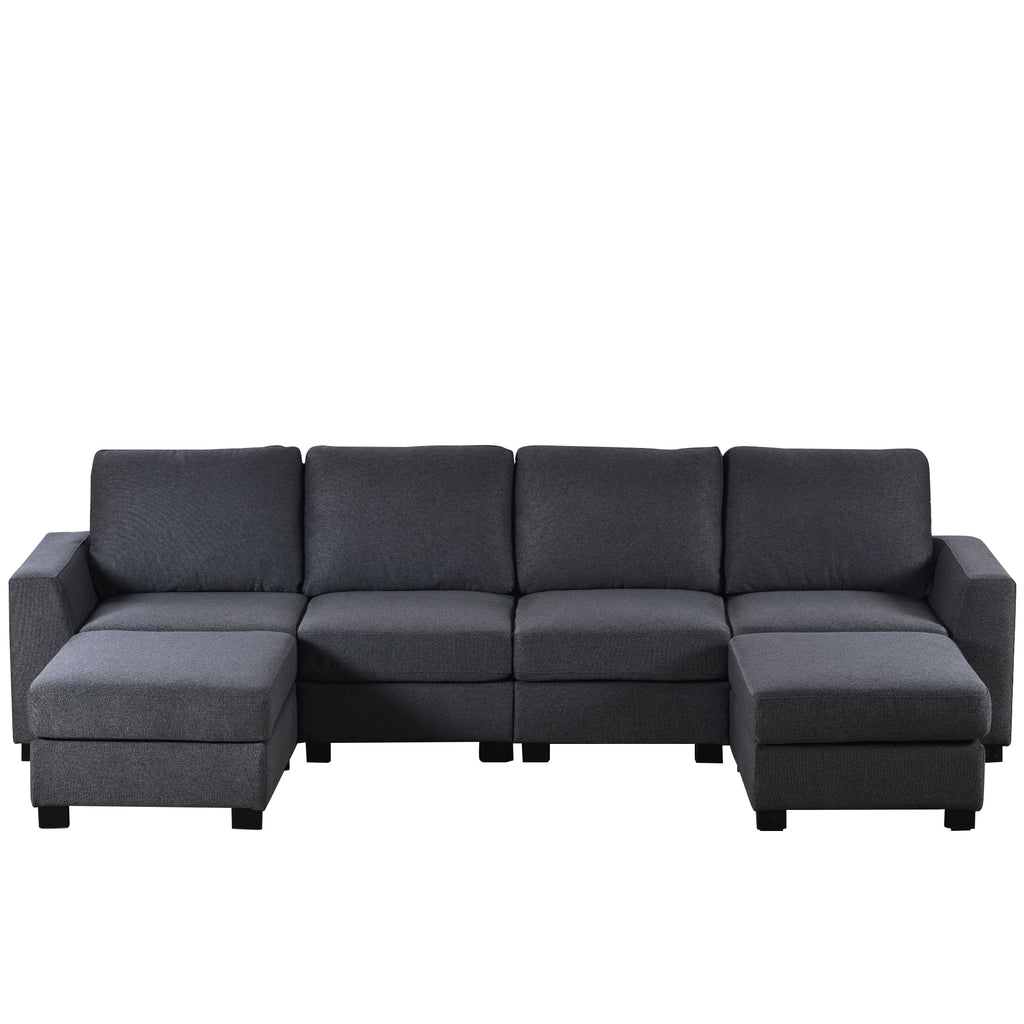 Gray U Shaped 6 Seater Sectional Sofa with Ottomans T311