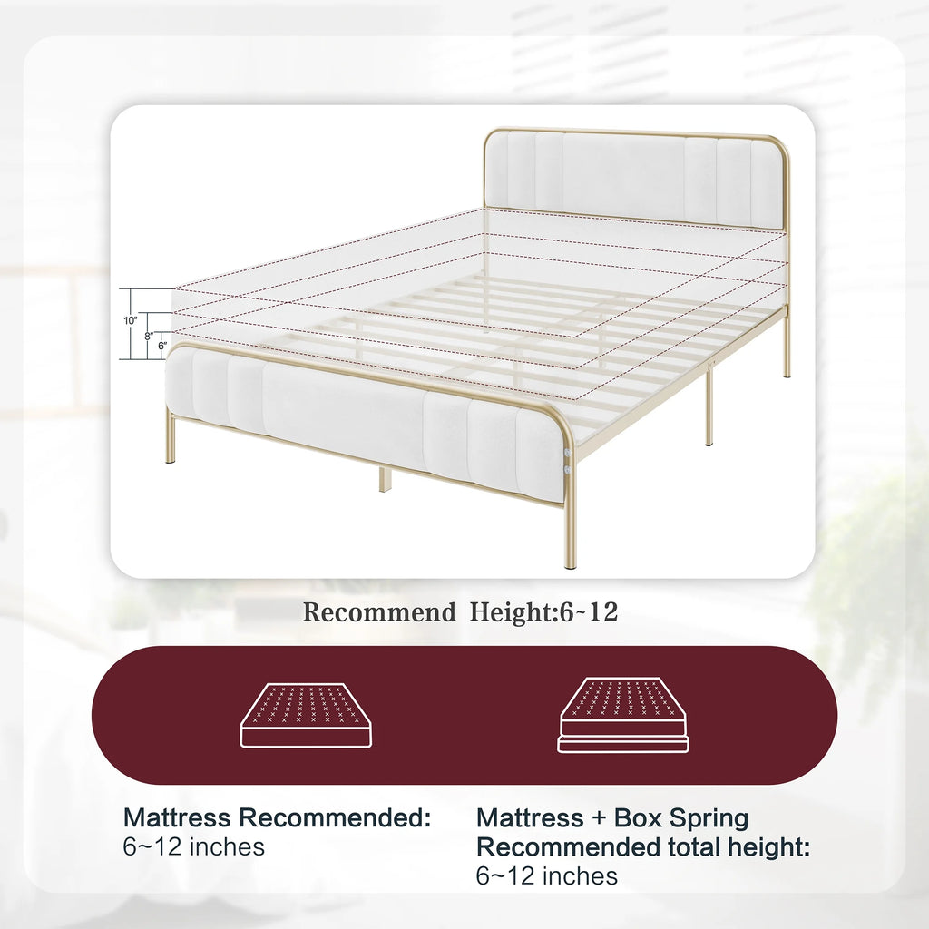 Gold Queen Size Velvet Fabric Headboard Metal Platform Bed L861540