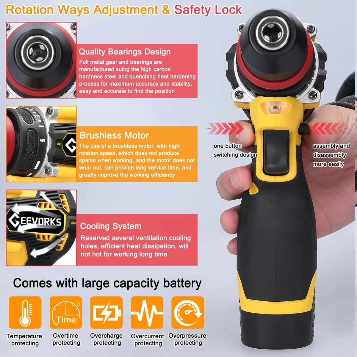 16.8V 2in1 Lithium Electric Screwdriver 45Nm Torque V2316