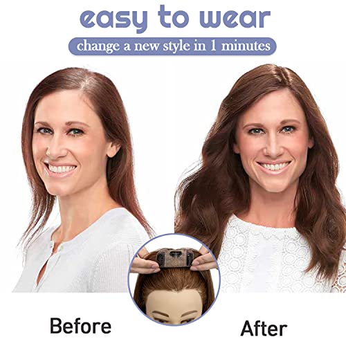 100% Real Human Hair Toppers Silk Base Clip in Hair Toppers 6 inch 27g Medium Brown T259347