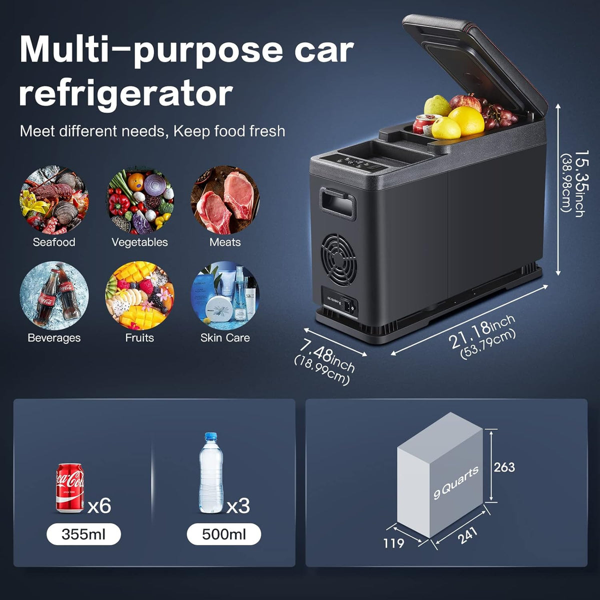12 Volt Portable Car Refrigerator Freezer, 9 Quart R476