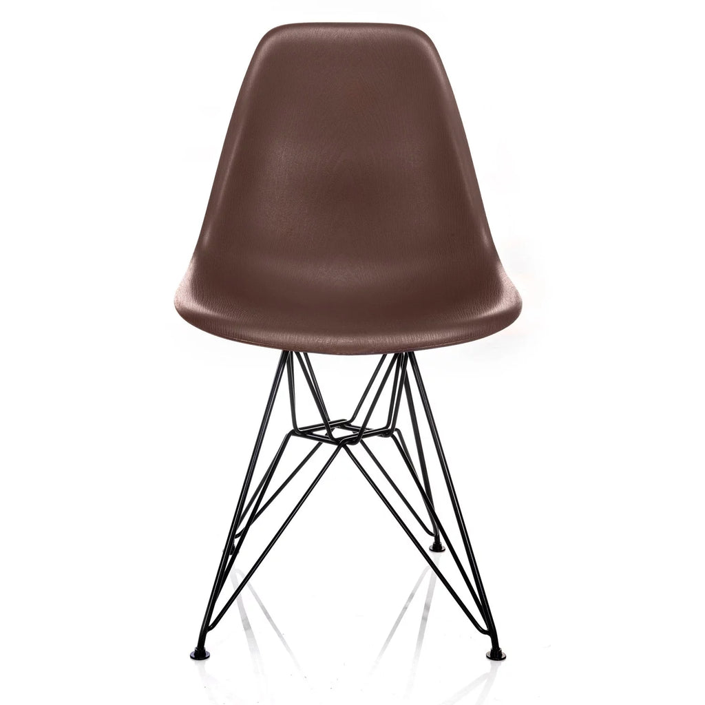 Brown Wood Grain Dining Accent Side Chair with Black Steel Leg K28373