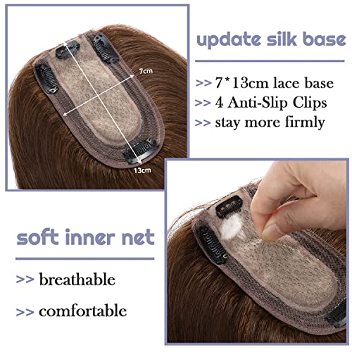 100% Real Human Hair Toppers Silk Base Clip in Hair Toppers 6 inch 27g Medium Brown T259347