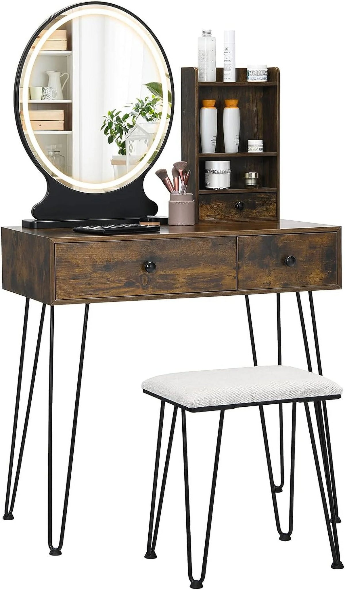 Rustic Brown Vanity Table with Mirror N142