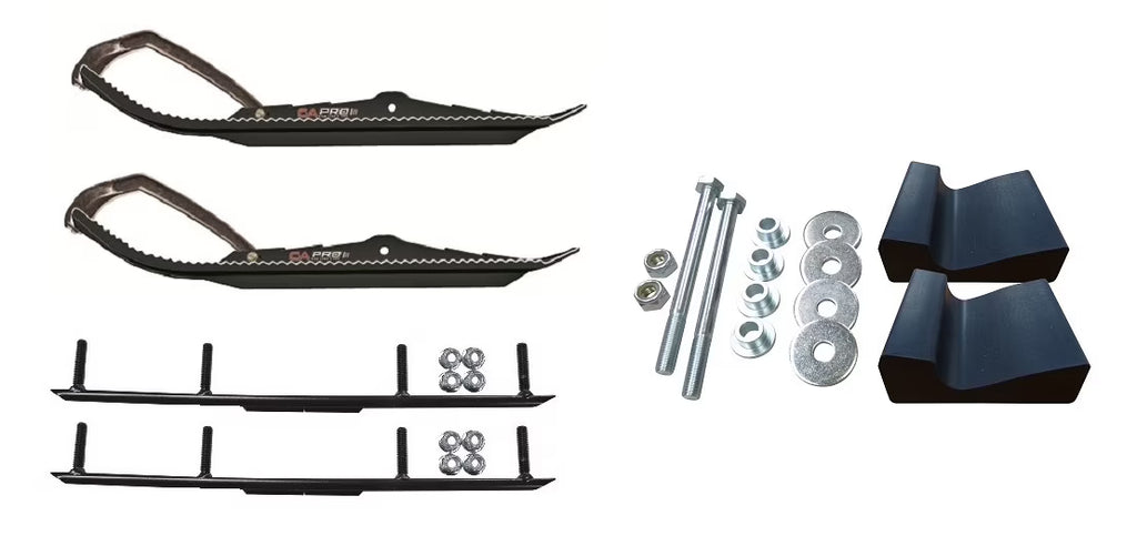 Black Snowmobile Skis with 4" Round Bars Complete Kit E920