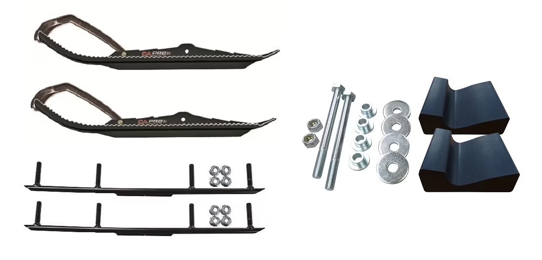 Black Snowmobile Skis with 4" Round Bars Complete Kit E920