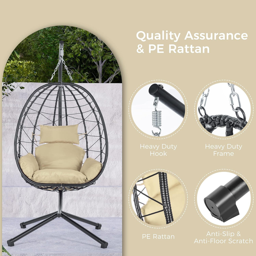 Egg Chair with Stand, Rattan Hanging Chair with Cushion W8449
