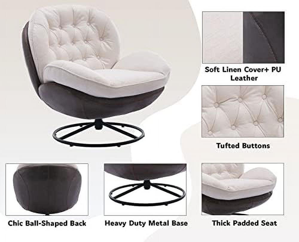 White Linen Swivel Arm Chair with Ottoman F243147