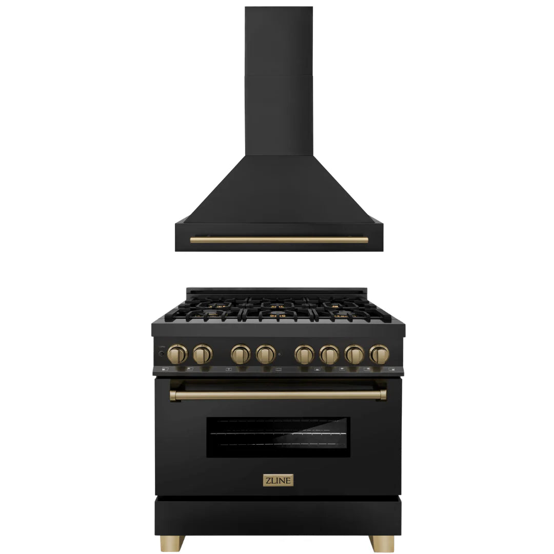 36 In. Dual Fuel Range and Range Hood in Black Stainless Steel R51560