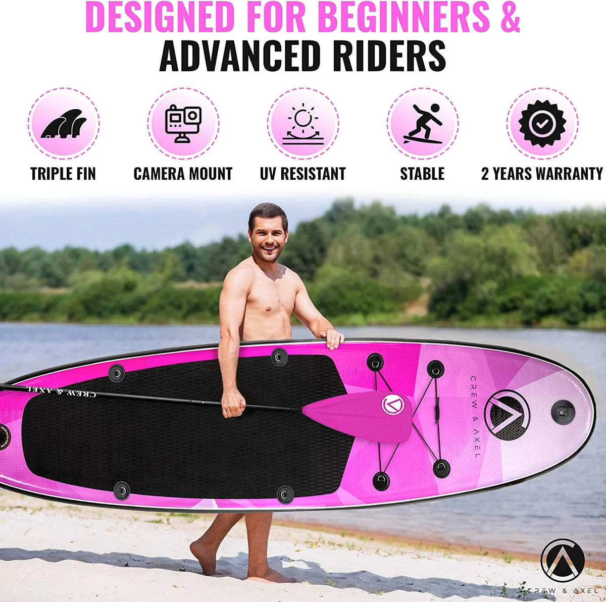 Inflatable Paddle Board SUP Kit with Paddle Pump Bag Pink W17346