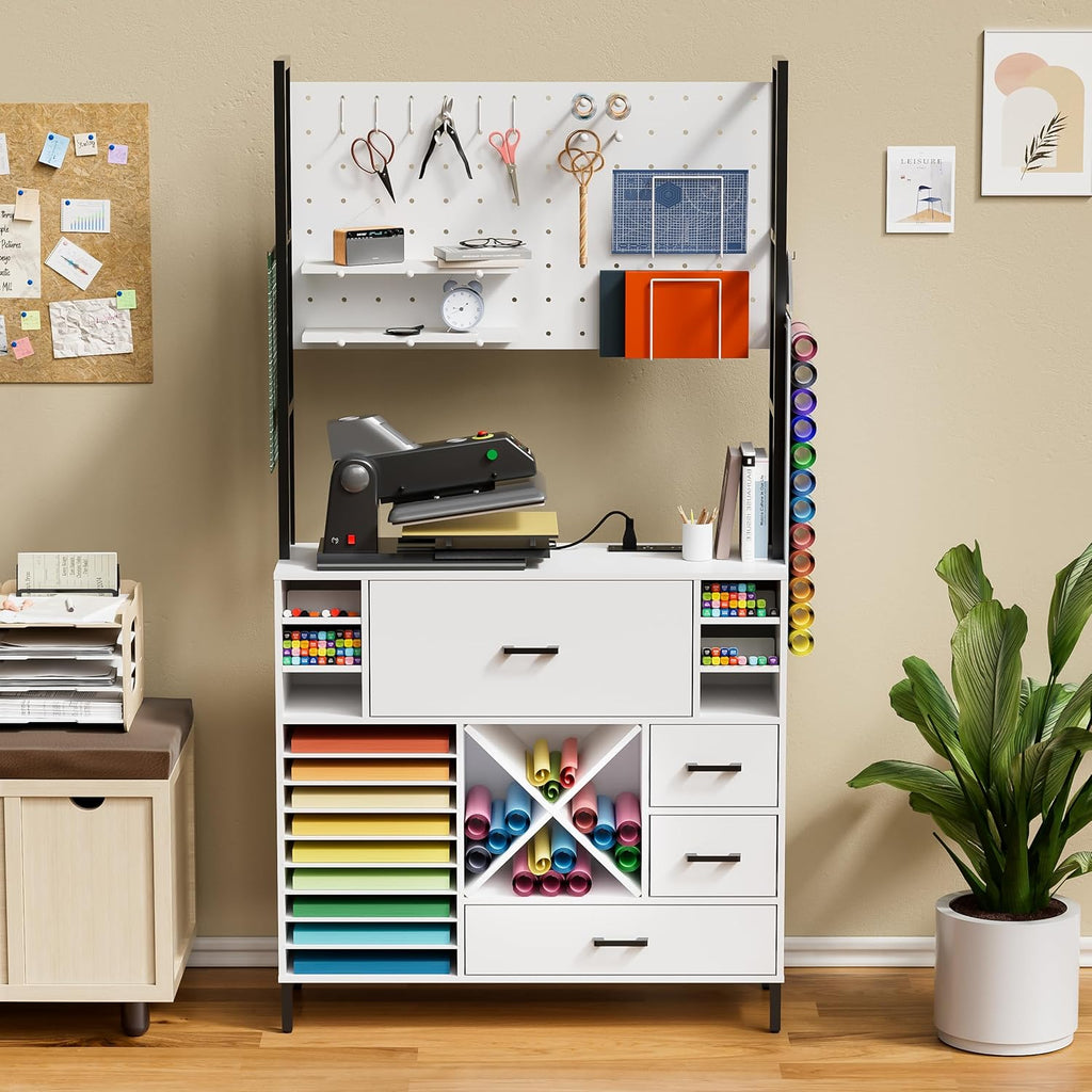 Craft Organizers and Storage Cabinet with Power Outlet, Pegboard, Vinyl Holders E579937