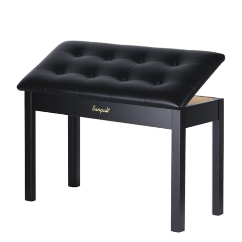 Solid Wood Padded Piano Bench with Storage V1625