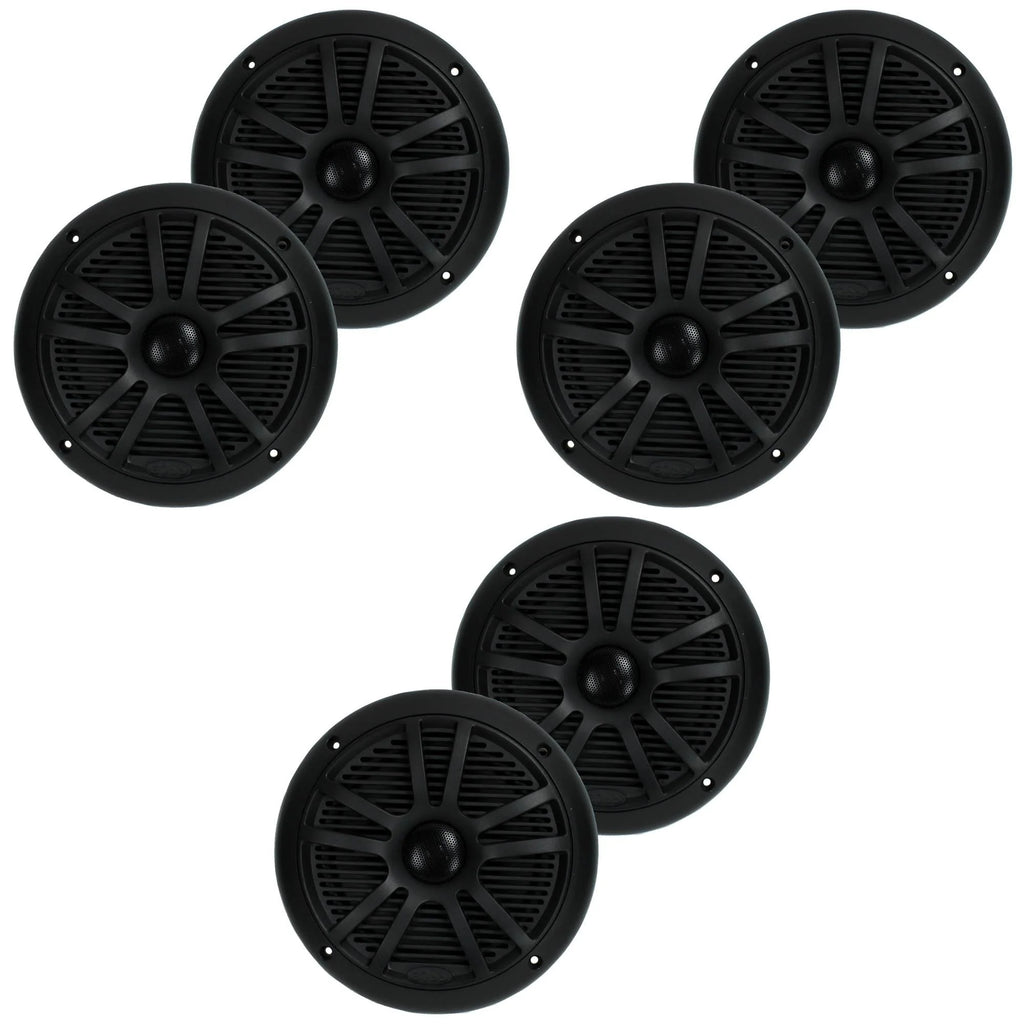 6.5 Inch Black Marine Audio Speakers (6 Pack) E943