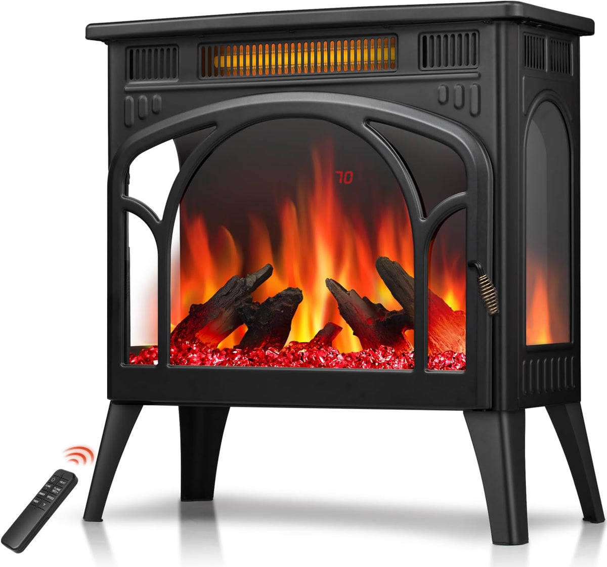 25" Freestanding Electric Fireplace Heater with 12 Flame Color I15468