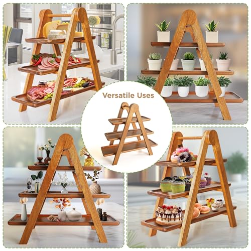 3 Tier Wooden Serving Tray Set of 2 Tongs F946191