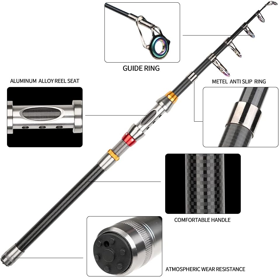 Telescopic Fishing Rod Combos with Spinning Reels and Carrier Bag W800