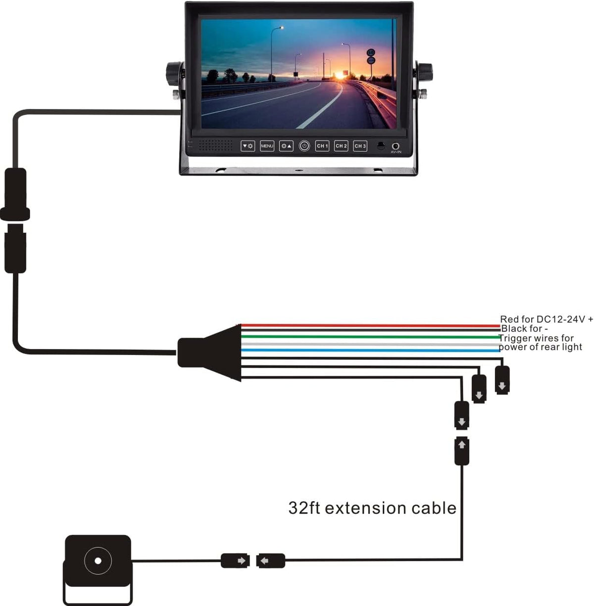 Wired 7 LCD Monitor Backup Camera System with Night Vision IP69K Waterproof Camera N122896