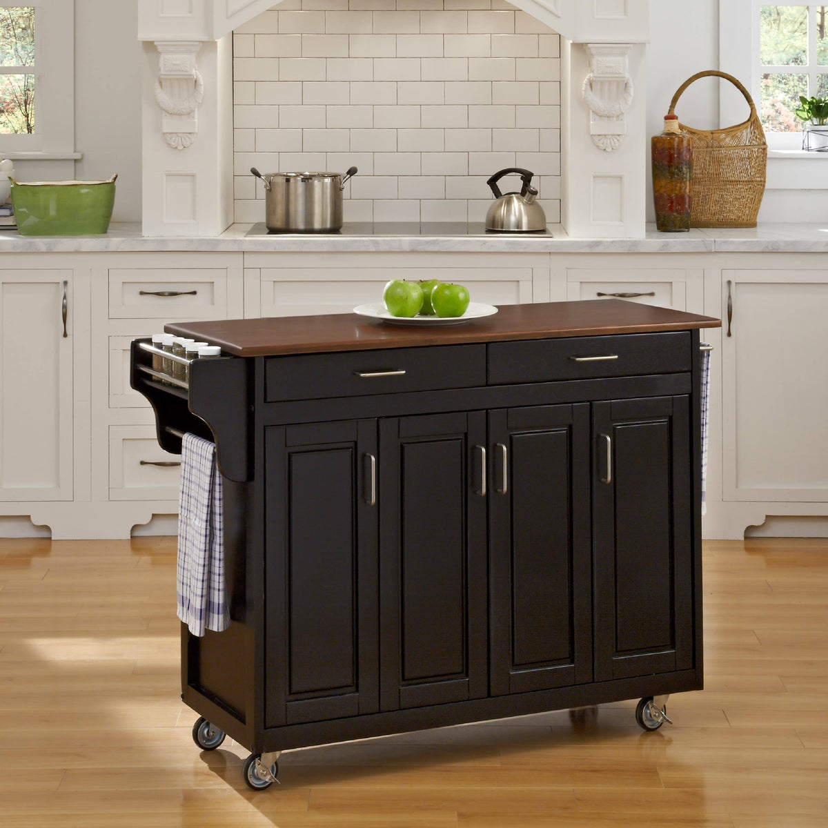 Black Finish with Cherry Top Solid Wood Kitchen Cart O95941
