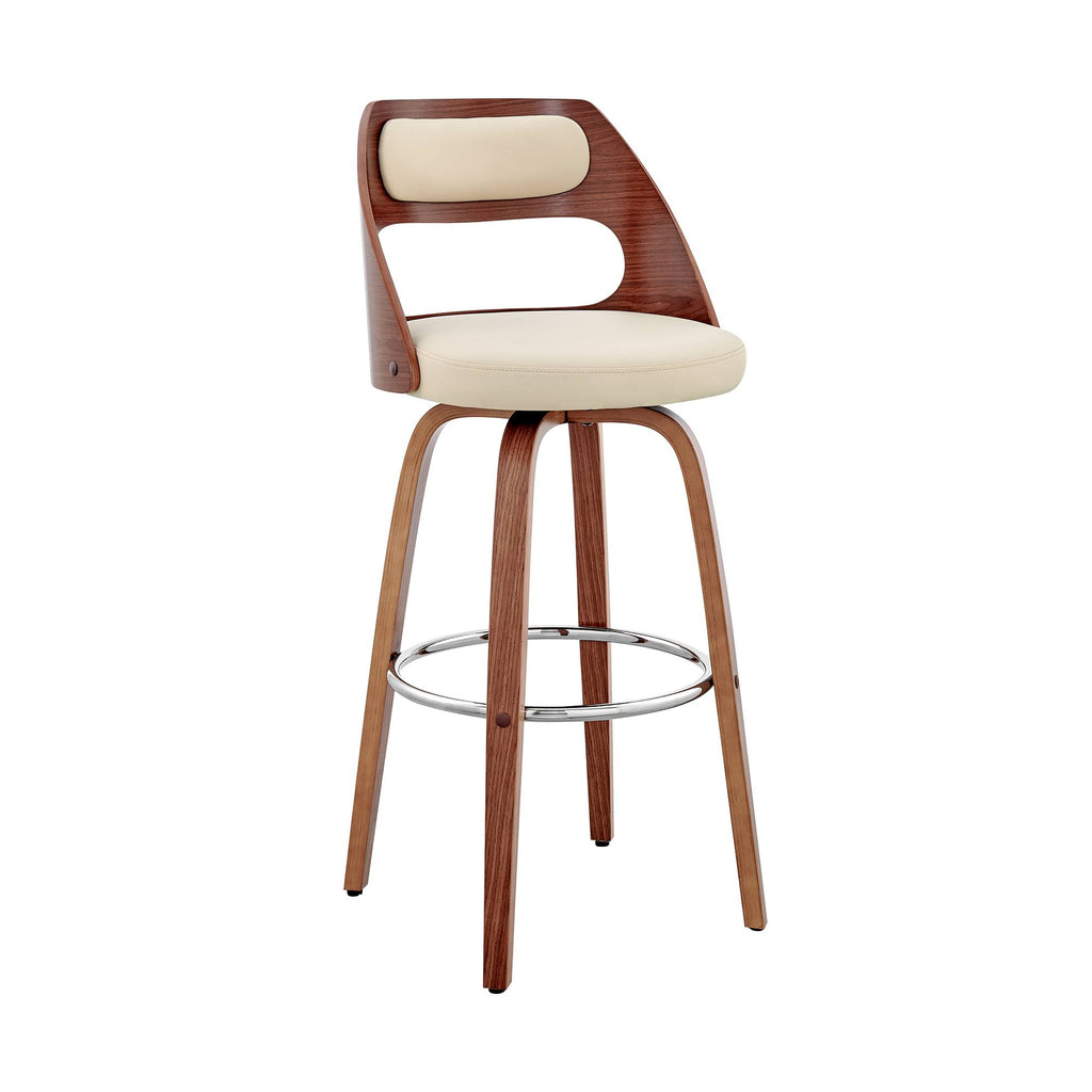 Cream and Brown 26 inch Leatherette Barstool with Cut Out Back N13962