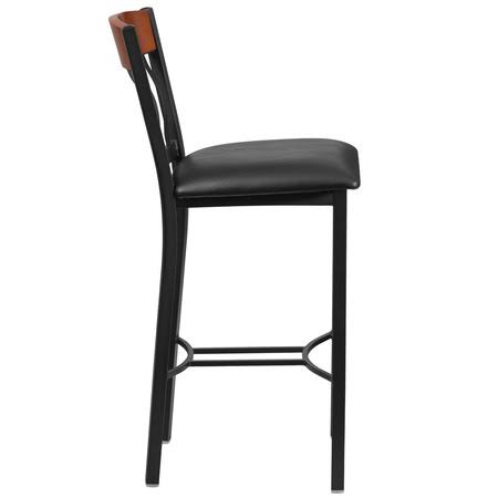 Black Metal & Cherry Wood Barstool with Black Vinyl Seat A551314