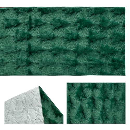 Green Plush Faux Fur Jacquard Christmas Table Runner 13x72 Inch F736488