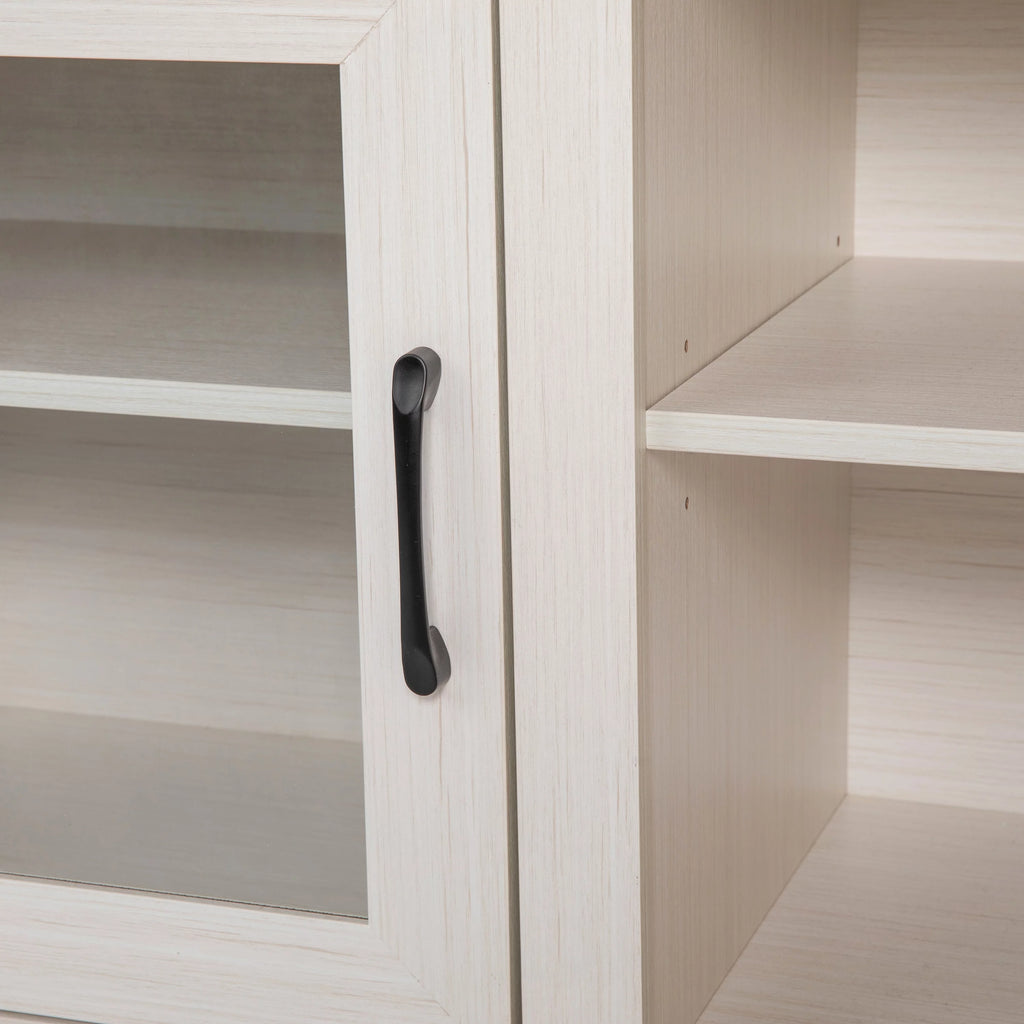 White Wash TV Stand with Glass Doors and Adjustable Shelves B33811