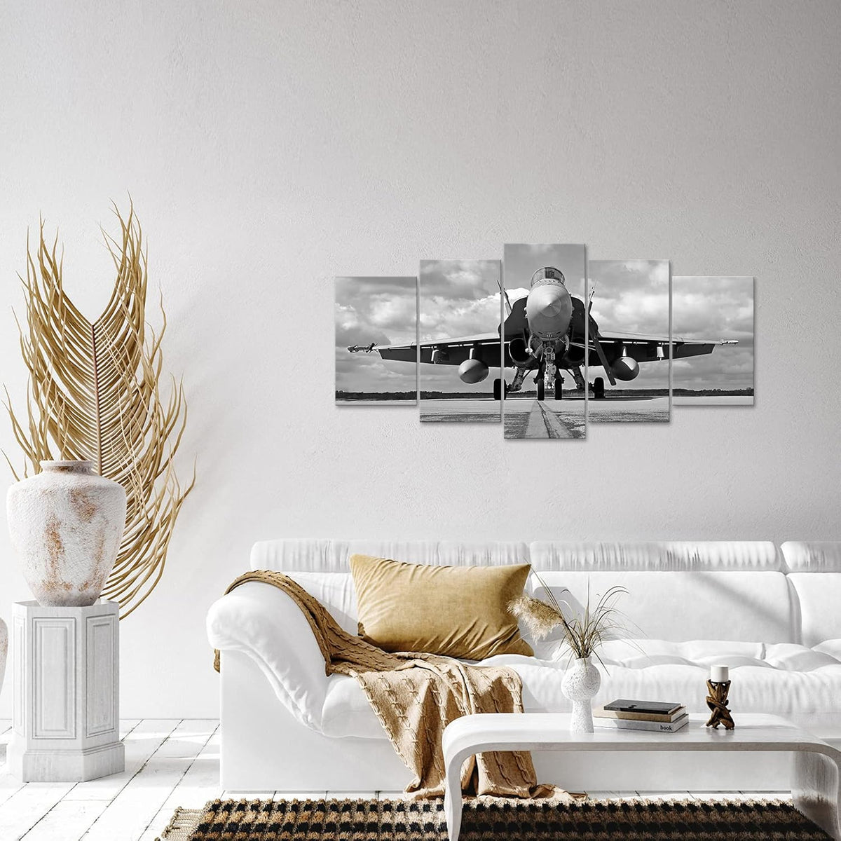 5 Piece Black and White Airplane Canvas Prints Wall Art O64976