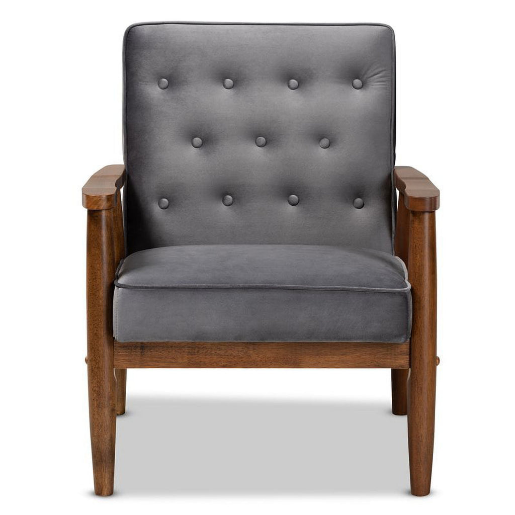 Grey Velvet Upholstered Wood Lounge Chair C1203