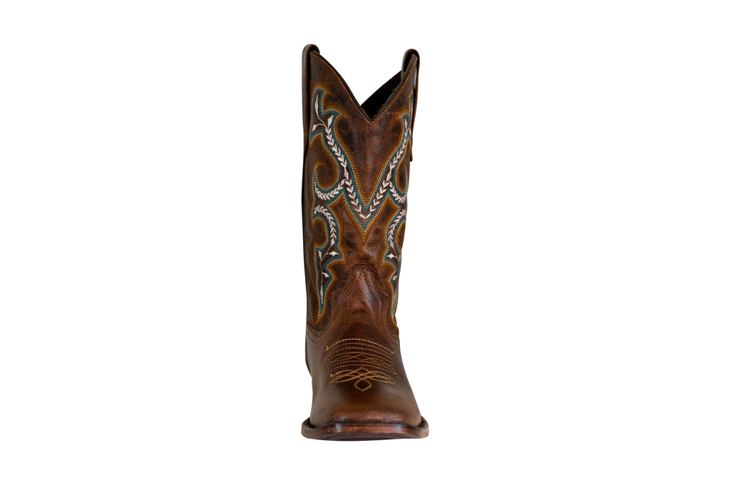 Brown Leather Square Toe Western Boots E559
