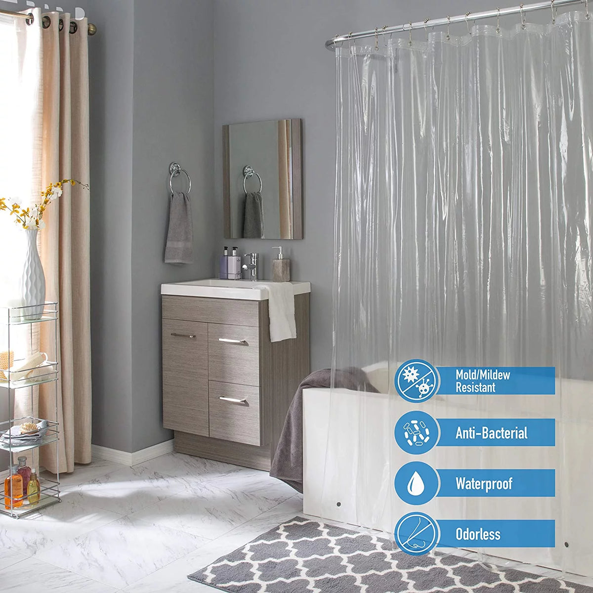 Extra Long Waterproof Frosted Shower Curtain Liner with Rustproof Metal Grommets 78"*96" K7455