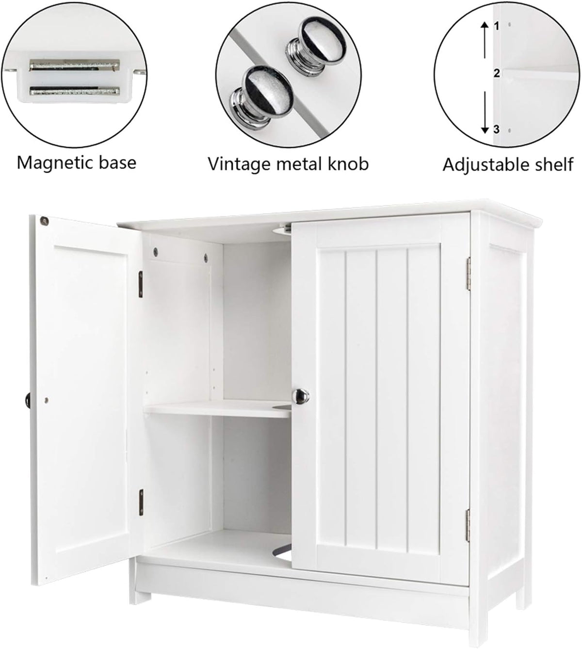 White Bathroom Floor Storage Cabinet with 2 Doors and Internal Shelf U788