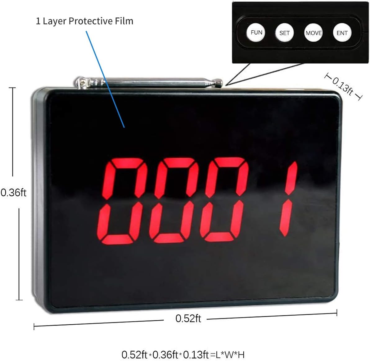 Wireless Calling System with 5 PCS Waterproof Call Buttons and 1PC Display Receiver W840347