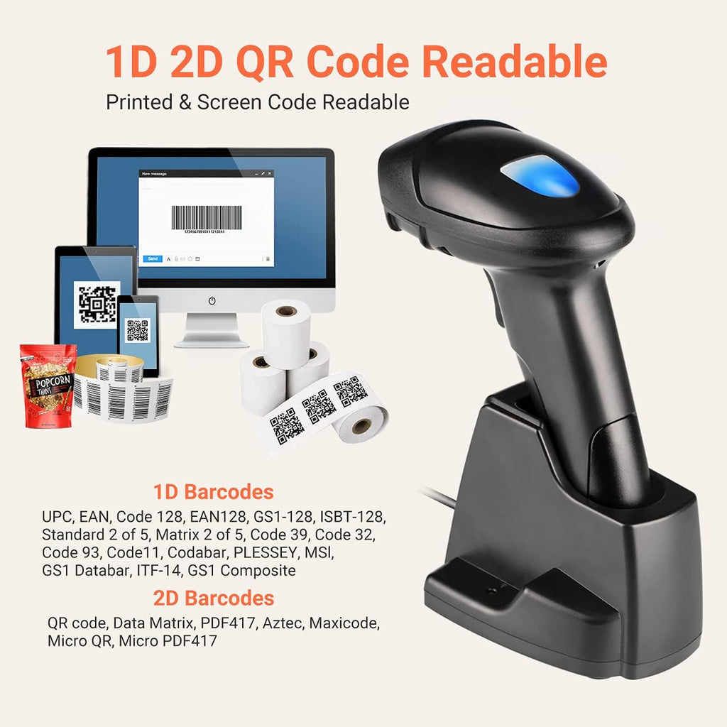 Wireless Barcode Scanner 1D 2D QR with USB Charging Base, Pack of 2 U1357