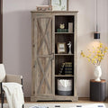 Tall Storage Cabinet Bookcase with Sliding Barn Door and Adjustable Shelf P10875