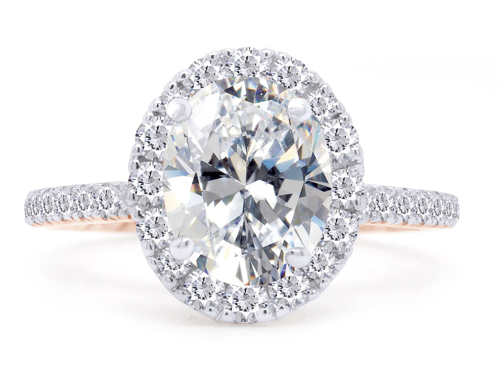 14K Rose Gold Over Sterling Silver Moissanite Solitaire Halo Engagement Ring S224473