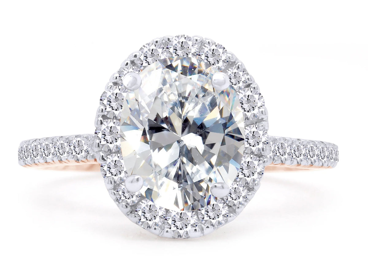 14K Rose Gold Over Sterling Silver Moissanite Solitaire Halo Engagement Ring S224473