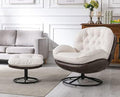 White Linen Swivel Arm Chair with Ottoman F243147