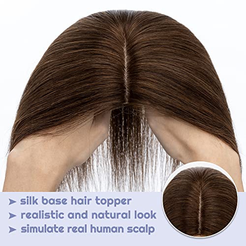 100% Real Human Hair Toppers Silk Base Clip in Hair Toppers 6 inch 27g Medium Brown T259347