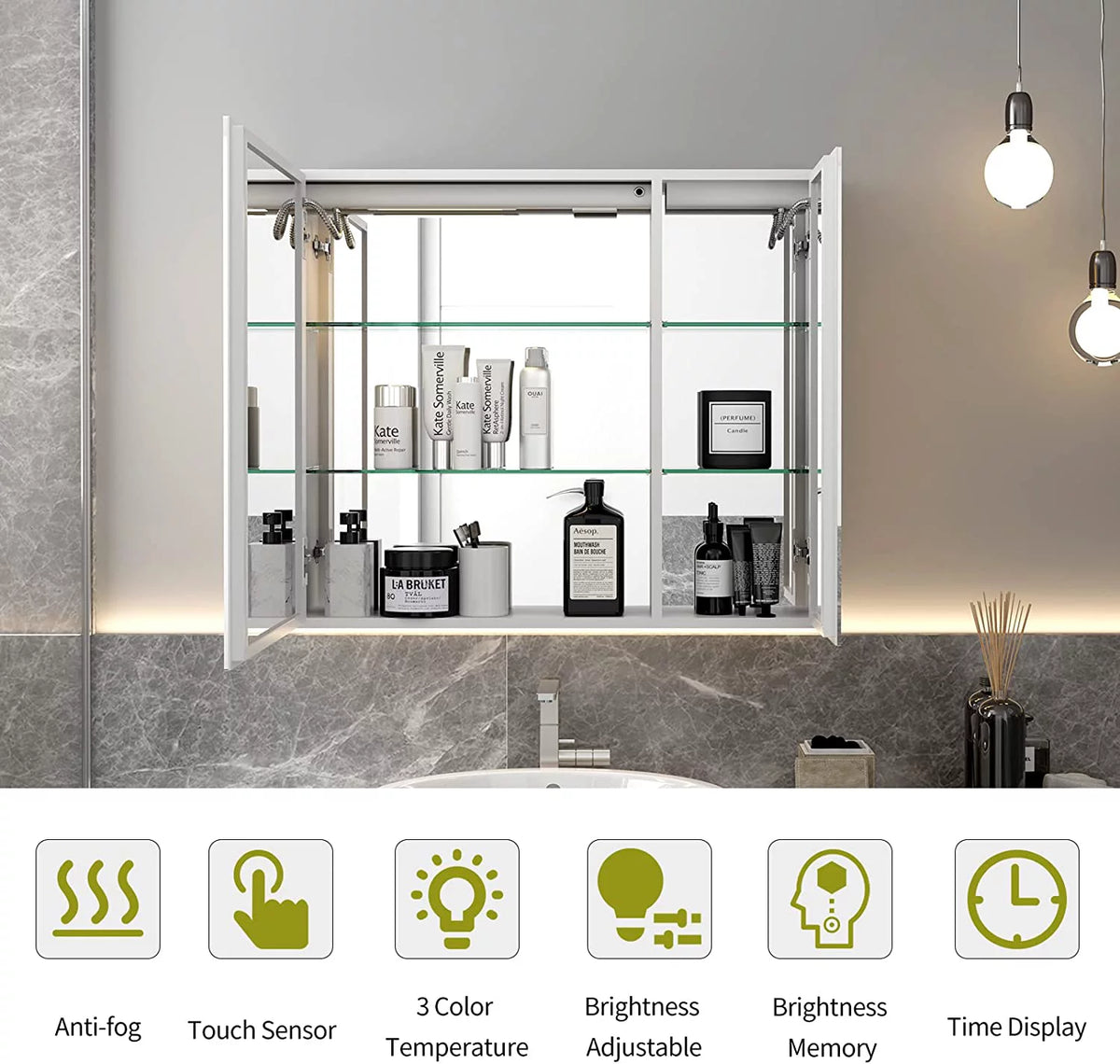 White LED Bathroom Mirror Cabinet K1487