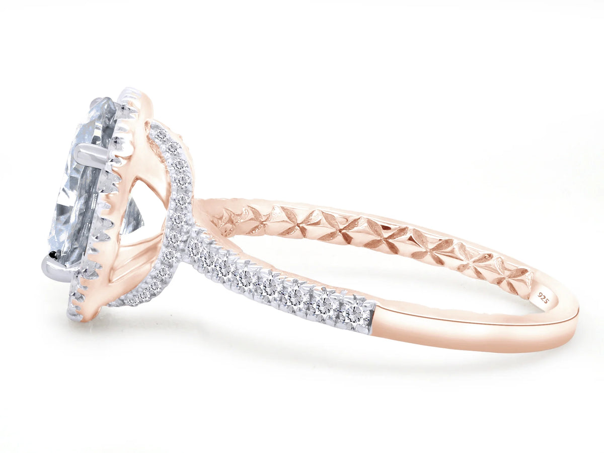 14K Rose Gold Over Sterling Silver Moissanite Solitaire Halo Engagement Ring S224473