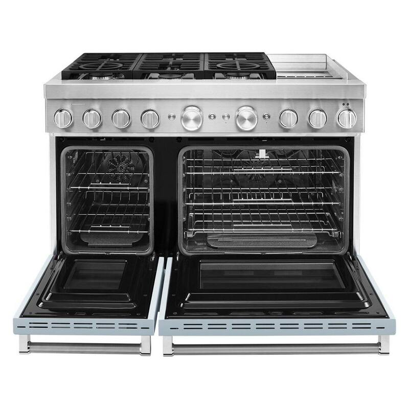 48 in. Double Oven Dual Fuel Range with Self-Cleaning and True Convection in Misty Blue J403096
