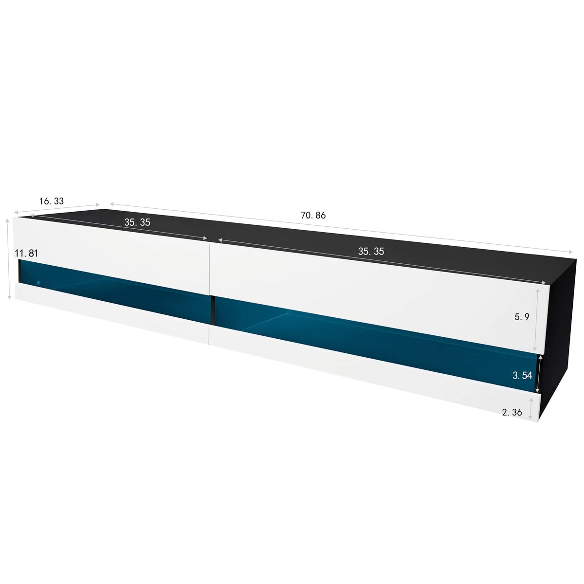 White Black High Gloss Floating TV Stand with LED Lights A4375