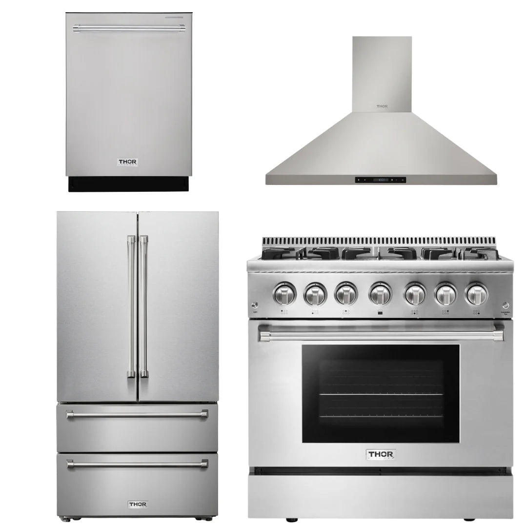 36 Dual Fuel Range, Range Hood, Refrigerator, Dishwasher F717800
