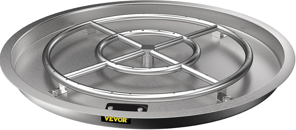 31 x 31 Round Stainless Steel Gas Fire Pit Burner Pan with Volcanic Rock Insert Q79168