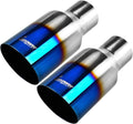 Blue Burnt Exhaust Tip 2.5" Inlet 4" Outlet 9" Long Single Wall Slant Cut 304 Stainless Steel Pack of 2 A9966