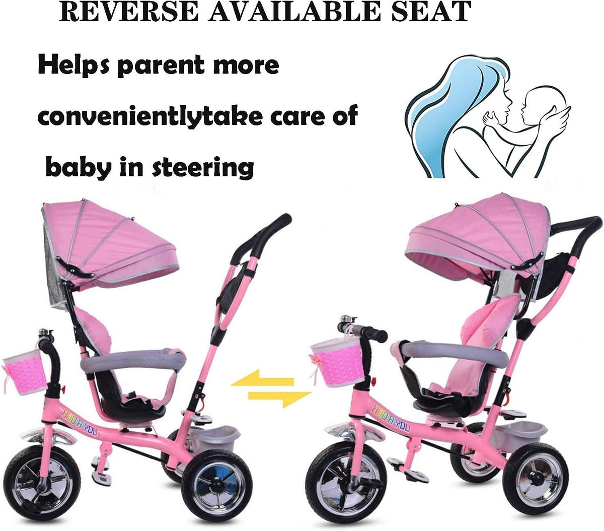 4 in 1 Pink Kids Tricycle with Canopy R73883
