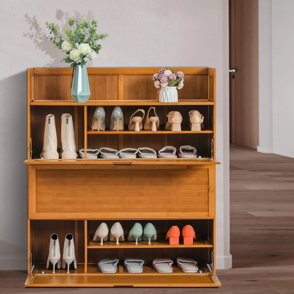 Brown 7 Tier Bamboo Shoe Storage Organizer Q284