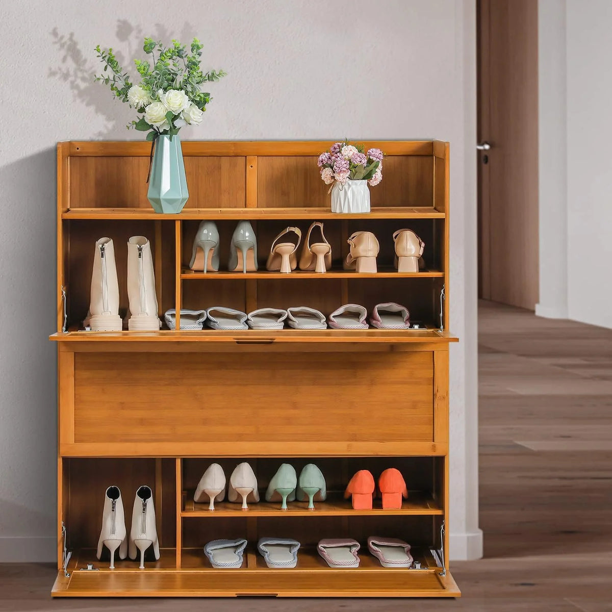 Brown 7 Tier Bamboo Shoe Storage Organizer Q284