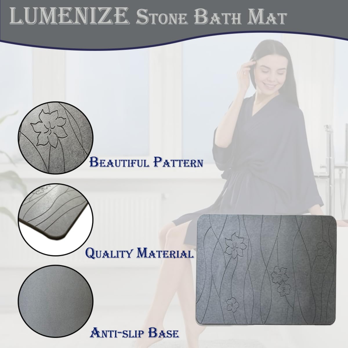 Non-Slip Diatomaceous Earth Stone Bath Mat S901